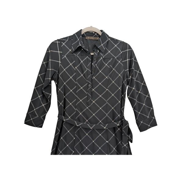 The Limited Belted Window Pane Dress XS Black White Knee Length Belt Check Lined - Picture 2 of 11